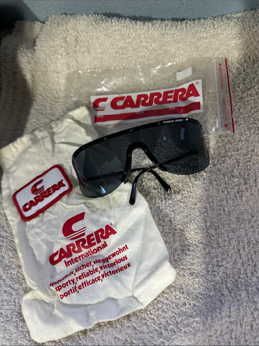 Vintage Porsche Design by Carrera Black Shield Sunglasses with patch